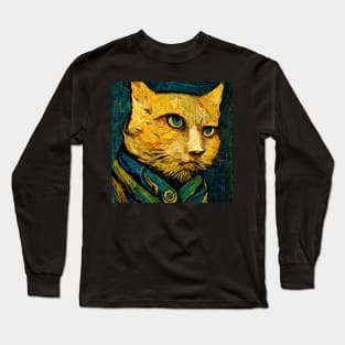 funny cat meme van gogh style Long Sleeve T-Shirt